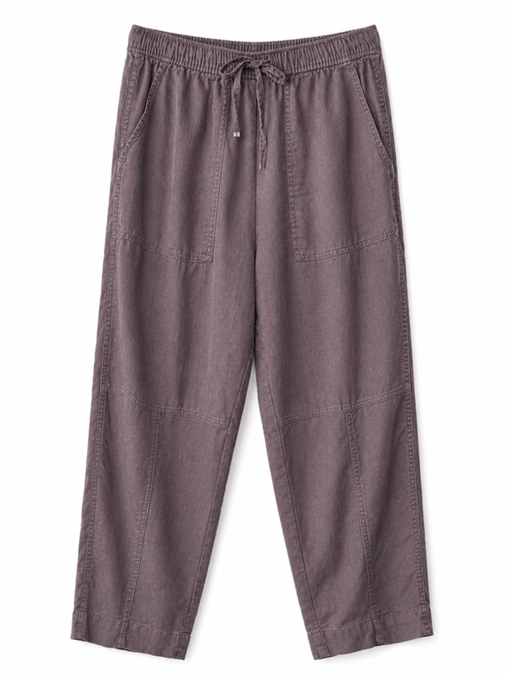 ZARA Linen Blend Pants Women M Taupe Elastic Waist Relaxed Fit
